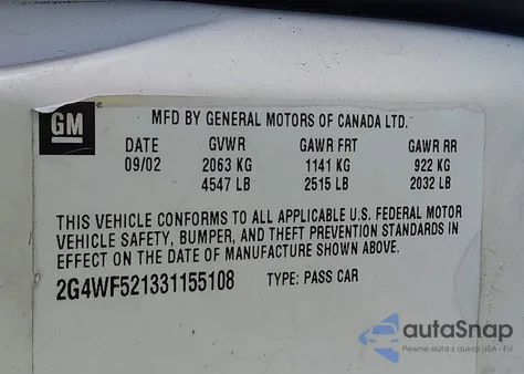 2003 Buick Regal Gs из США, поврежденный, VIN 2G4WF521331155108